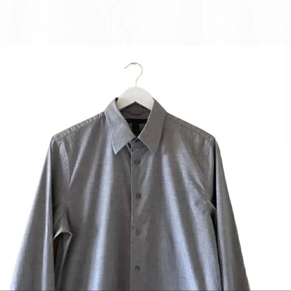 Express Designs Studio Button Down Cotton Gray Modern Fit Stretch Shirt 15 1/2 - Picture 3 of 13